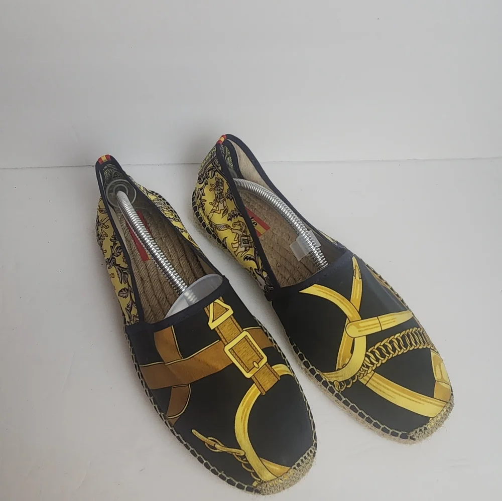 Respoke Eperon Chasse Navy Gold Hermes Espadrille 41
